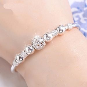 Luxurious Silver Transfer Bead Bangle Bracelet
